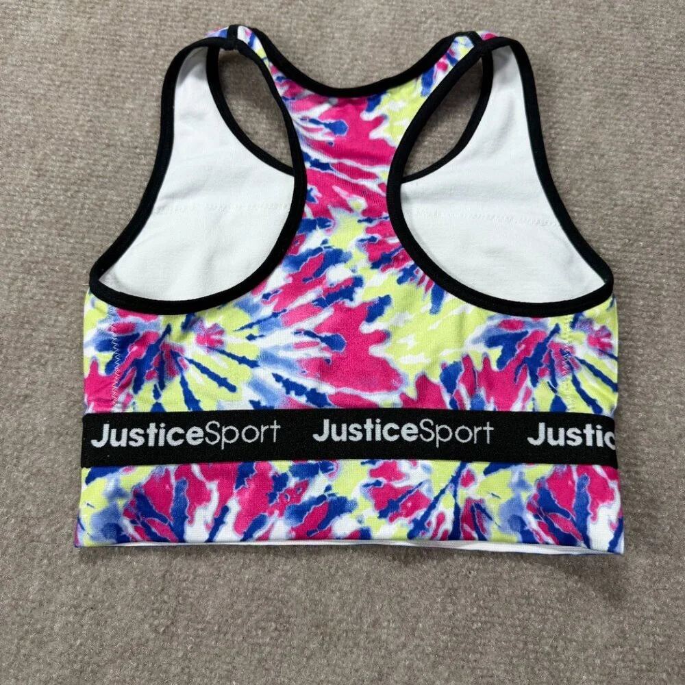 Justice Sport Oh So Soft Girls Tie Dye Sports Bra Size 30 Pink Yellow Blue
